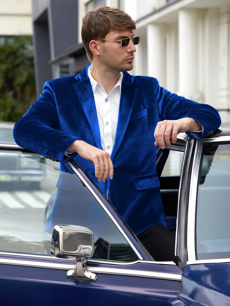 WEEN CHARM Velvet Blazer for Men Slim Fit One Button Sport Coat Tuxedo Jacket for Prom Wedding Party Dinner - Image 2